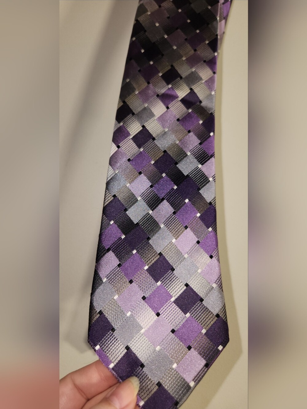 Van Heusen Purple and Gray Checkered Men's Tie